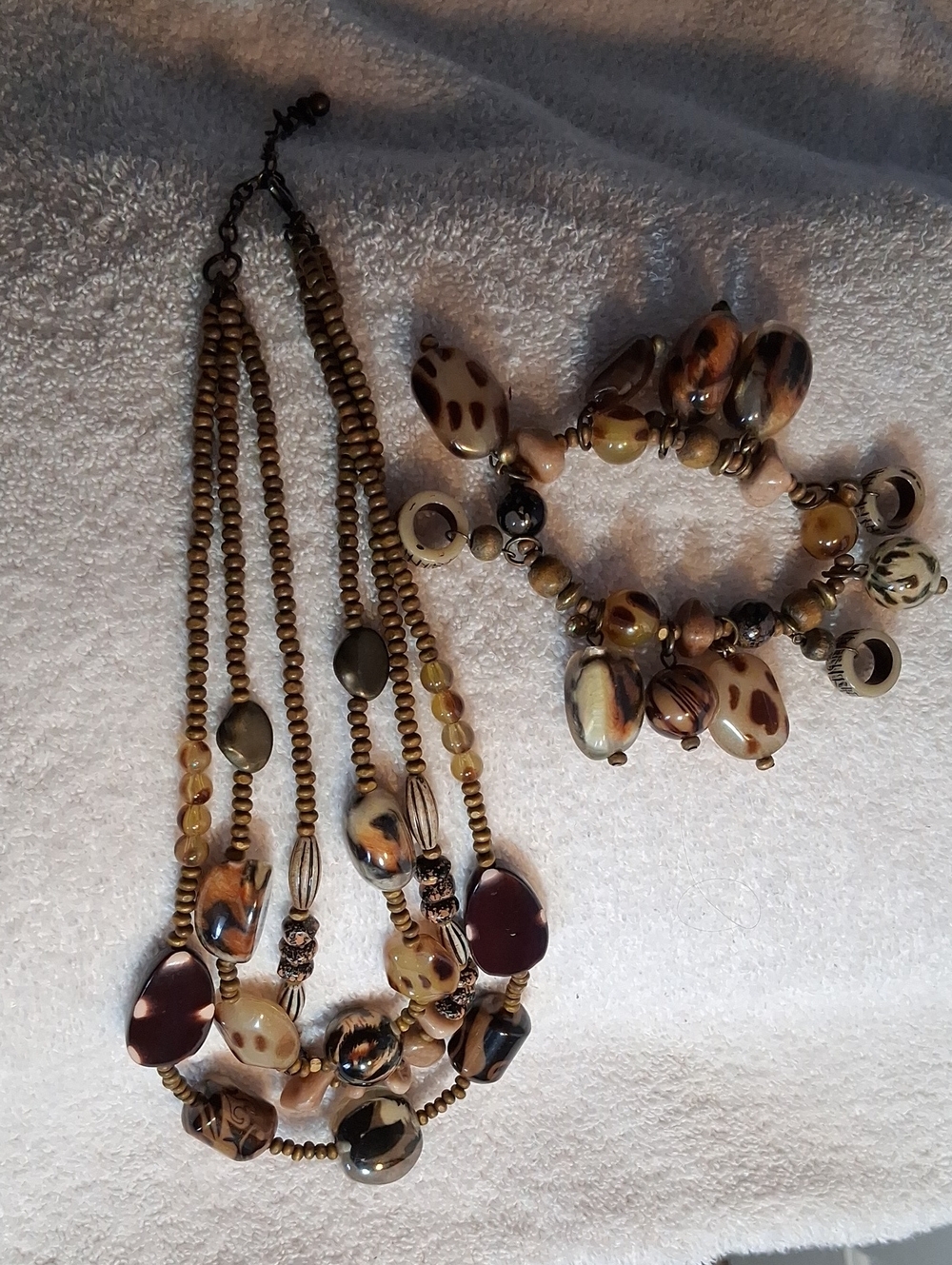 Bohemian Multi-Strand Brown Bead Necklace and Bracelet Set